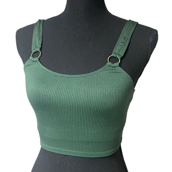 Aerie Hunter Green Ribbed Ring Cropped Lined Cami - NWOT - Picture 1 of 6
